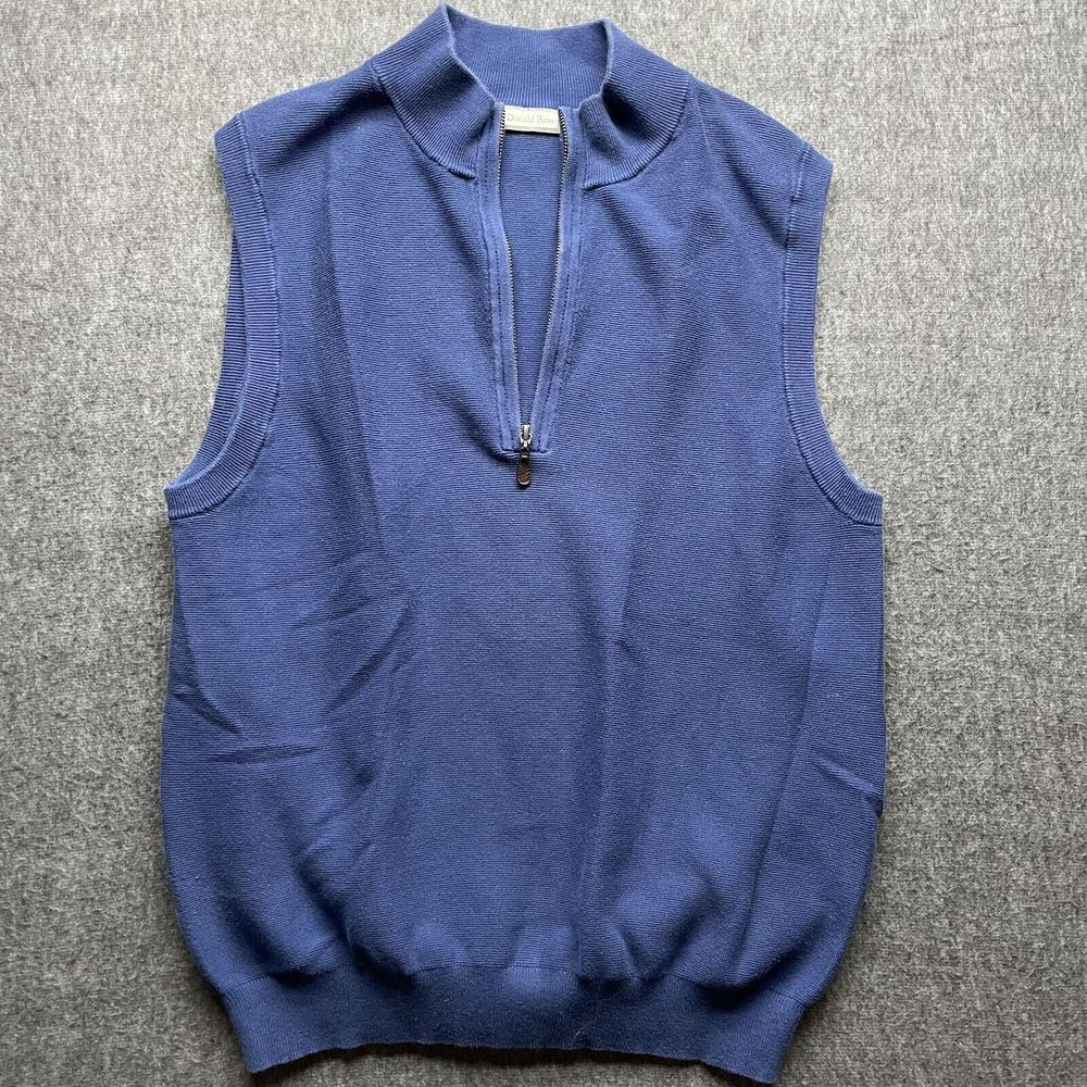 Donald Ross Vest Mens Large Quarter Zip Golf Vest Sleeveless Blue 100% Cotton